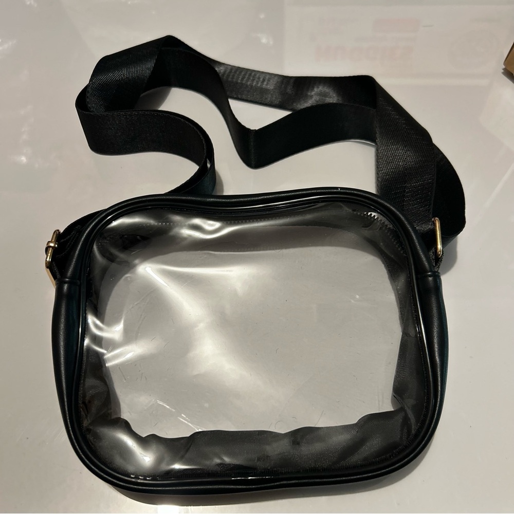 Transparent Black Crossbody Bag Faux Leather Soft Leather adjustable strap 1 pcs